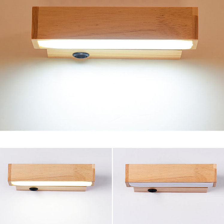 Log Wooden Rectangular Rotatable LED Wall Sconce Lamp