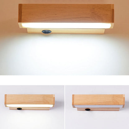 Log Wooden Rectangular Rotatable LED Wall Sconce Lamp