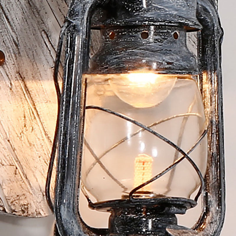 Farmhouse Wooden Lute Iron Holder 1-Light Wall Sconce Lamp