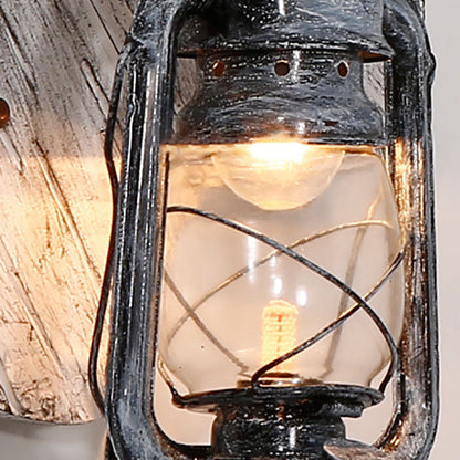 Farmhouse Wooden Lute Iron Holder 1-Light Wall Sconce Lamp
