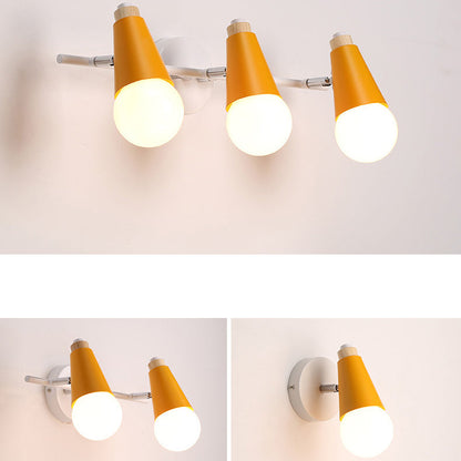 Simplicity Wood Iron Horn Cone 1/2/3 Light Wall Sconce Lamp