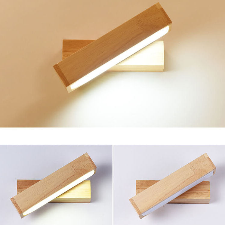 Log Wooden Rectangular Rotatable LED Wall Sconce Lamp