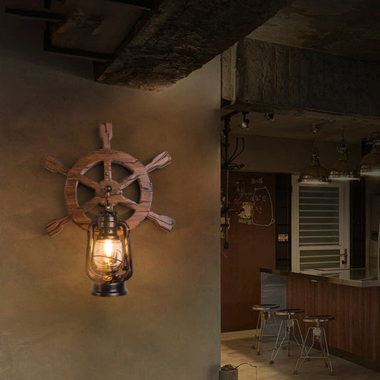 Pine Boat Rudder Kerosene Lamp 1-Light Wall Sconce Lamp