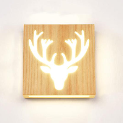 Solid Wood Happy Tree & Antler Pattern LED Wall Sconce Lamp