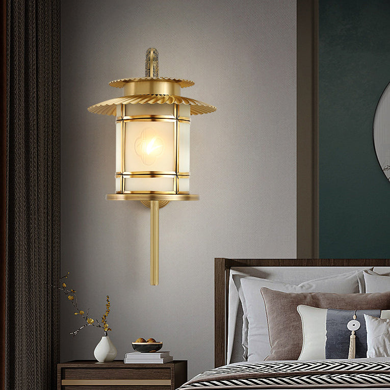 Chinese Copper Lantern Design 1-Light Wall Sconce Lamp
