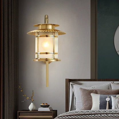 Chinese Copper Lantern Design 1-Light Wall Sconce Lamp