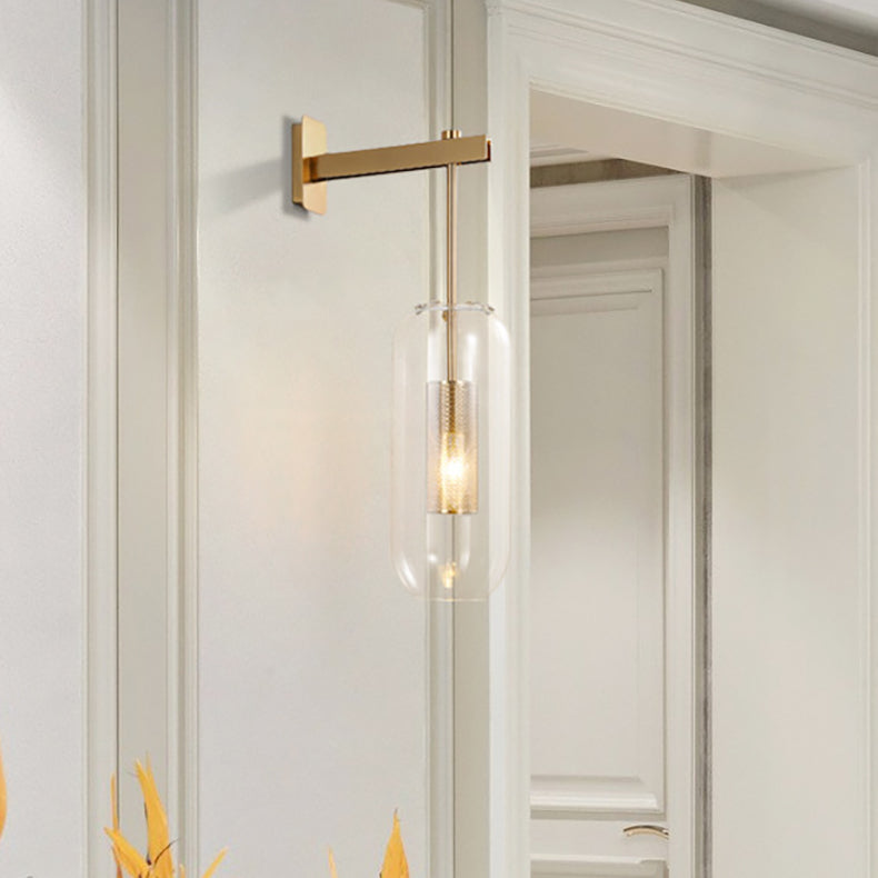 Strip Cylinder Iron Glass 1-Light Wall Sconce Lamp
