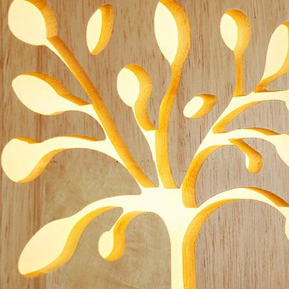 Solid Wood Happy Tree & Antler Pattern LED Wall Sconce Lamp