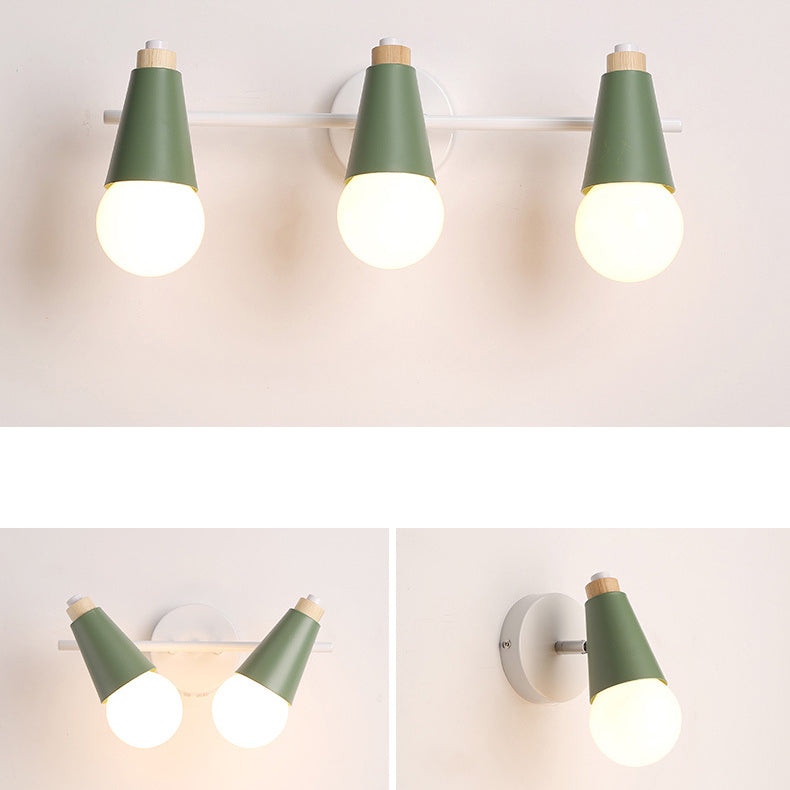 Simplicity Wood Iron Horn Cone 1/2/3 Light Wall Sconce Lamp