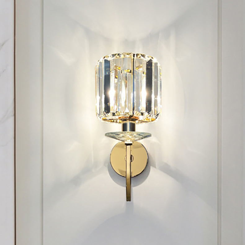 Metal Steel Crystal Ball Cylinder 1-Light Wall Sconce Lamp