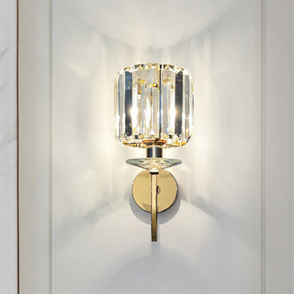 Metal Steel Crystal Ball Cylinder 1-Light Wall Sconce Lamp
