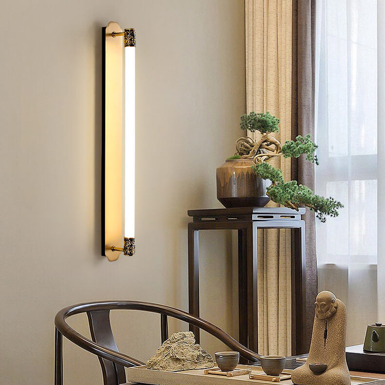 Minimalist All Copper Straight Strip LED Wall Sconce Lamp