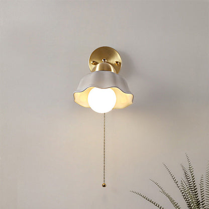 Floral Copper Ceramic Pull Cord 1-Light Wall Sconce Lamp
