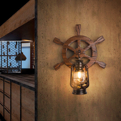 Pine Boat Rudder Kerosene Lamp 1-Light Wall Sconce Lamp