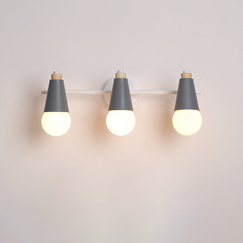 Simplicity Wood Iron Horn Cone 1/2/3 Light Wall Sconce Lamp