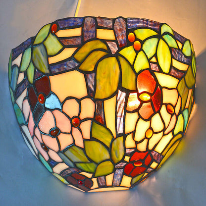 Tiffany Flower Stained Glass Bowl 1-Light Wall Sconce Lamp