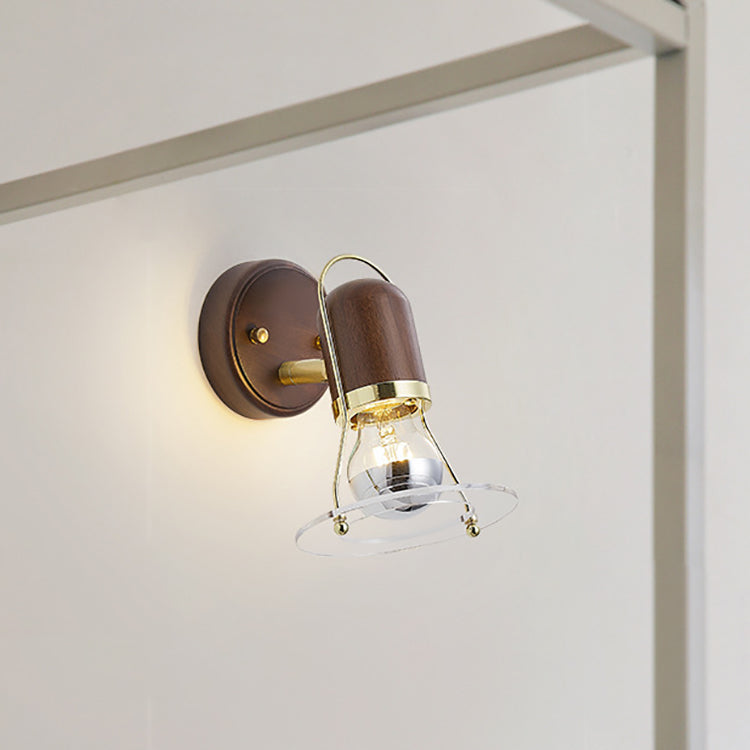 Walnut Acrylic Cylinder Round Disk 1-Light Wall Sconce Lamp