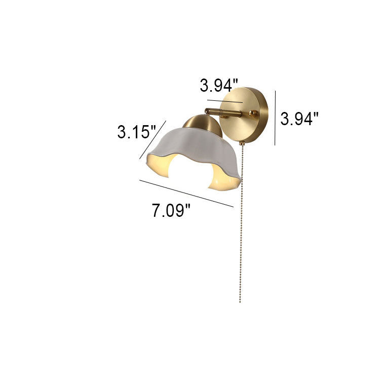 Floral Copper Ceramic Pull Cord 1-Light Wall Sconce Lamp