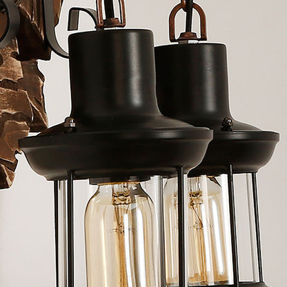 Farmhouse Wood Frame Iron 2-Light Wall Sconce Lamp