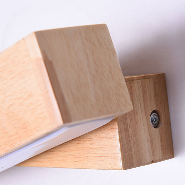 Log Wooden Rectangular Rotatable LED Wall Sconce Lamp