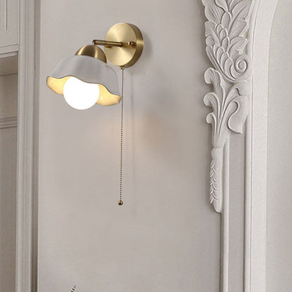 Floral Copper Ceramic Pull Cord 1-Light Wall Sconce Lamp