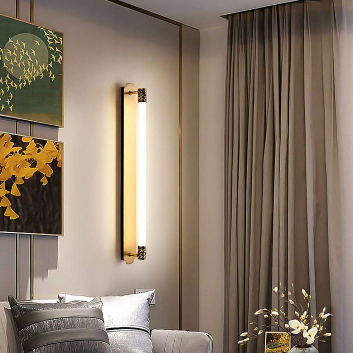 Minimalist All Copper Straight Strip LED Wall Sconce Lamp