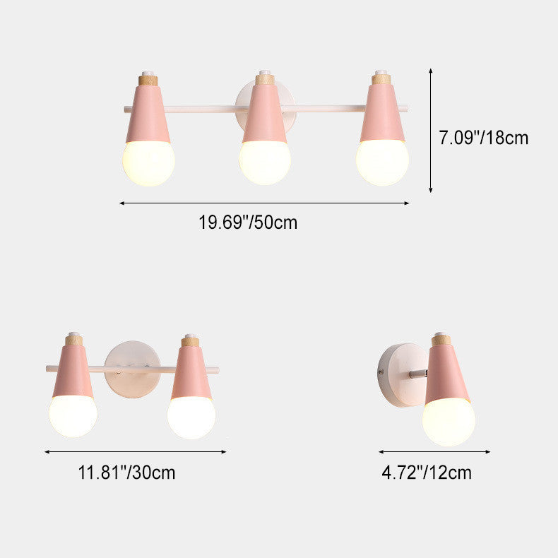 Simplicity Wood Iron Horn Cone 1/2/3 Light Wall Sconce Lamp