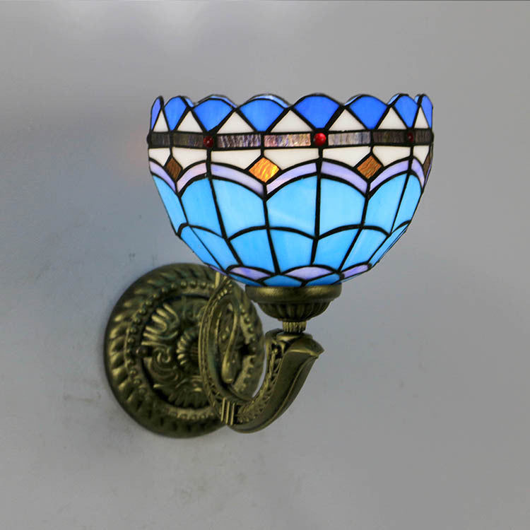 Tiffany Zinc Alloy Stained Glass 1-Light Wall Sconce Lamp
