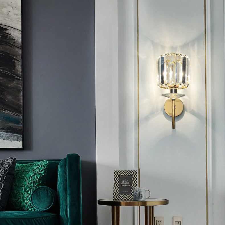 Metal Steel Crystal Ball Cylinder 1-Light Wall Sconce Lamp