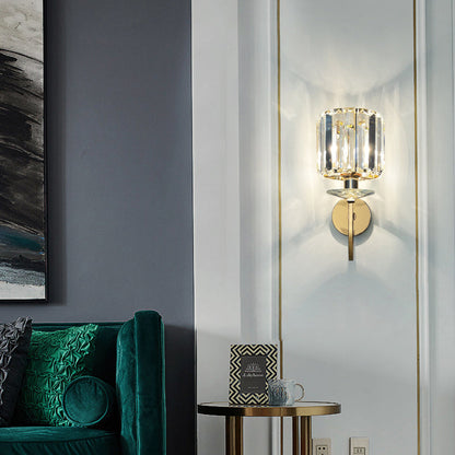 Metal Steel Crystal Ball Cylinder 1-Light Wall Sconce Lamp