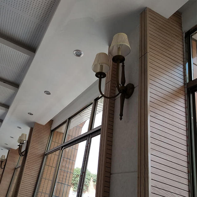 Fabric Iron Cone Candelabra 2-Light Wall Sconce Lamp