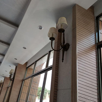 Fabric Iron Cone Candelabra 2-Light Wall Sconce Lamp