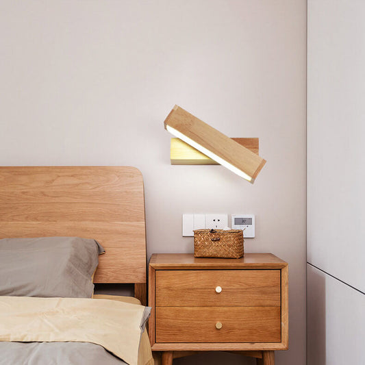 Log Wooden Rectangular Rotatable LED Wall Sconce Lamp