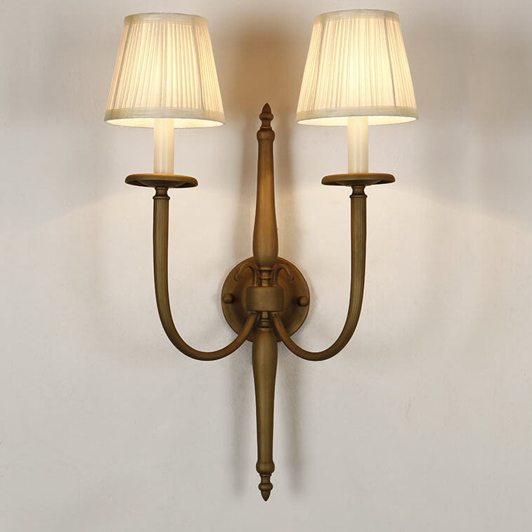 Fabric Iron Cone Candelabra 2-Light Wall Sconce Lamp