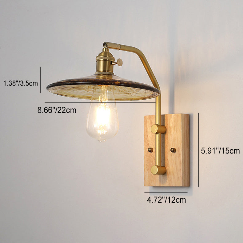 Traditional Round Wood Iron Glass 1-Light Wall Sconce Lamp