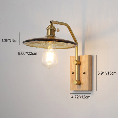 Traditional Round Wood Iron Glass 1-Light Wall Sconce Lamp
