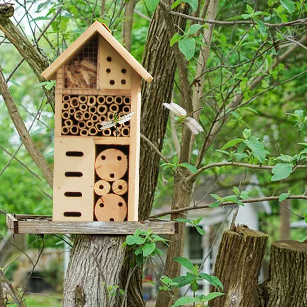 Wooden Bee House Insect Shelter for Gardens