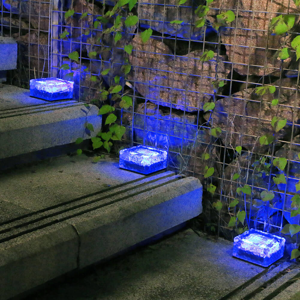 Solar LED Ice Brick Waterproof Glass Ground Light Garden Light