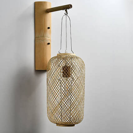 Bamboo Weaving Column Lantern 1-Light Wall Sconce Lamp