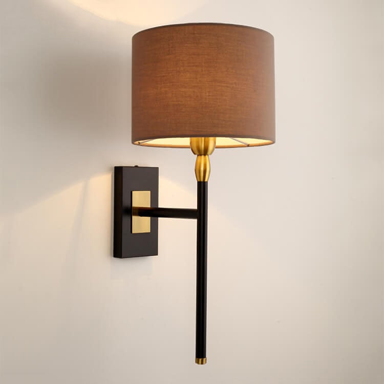 Coffee Fabric Cylinder Shade 1-Light Wall Sconce Lamp