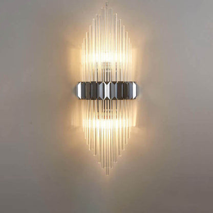 Modern Brass Crystal Tubular 2-Light Wall Sconce Lamp