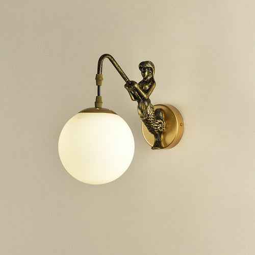 Vintage Rustic Mermaid Orb 1-Light Wall Sconce