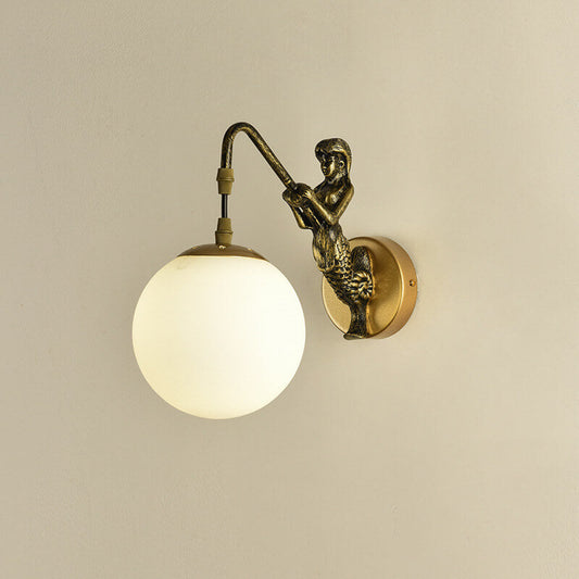 Vintage Rustic Mermaid Orb 1-Light Wall Sconce