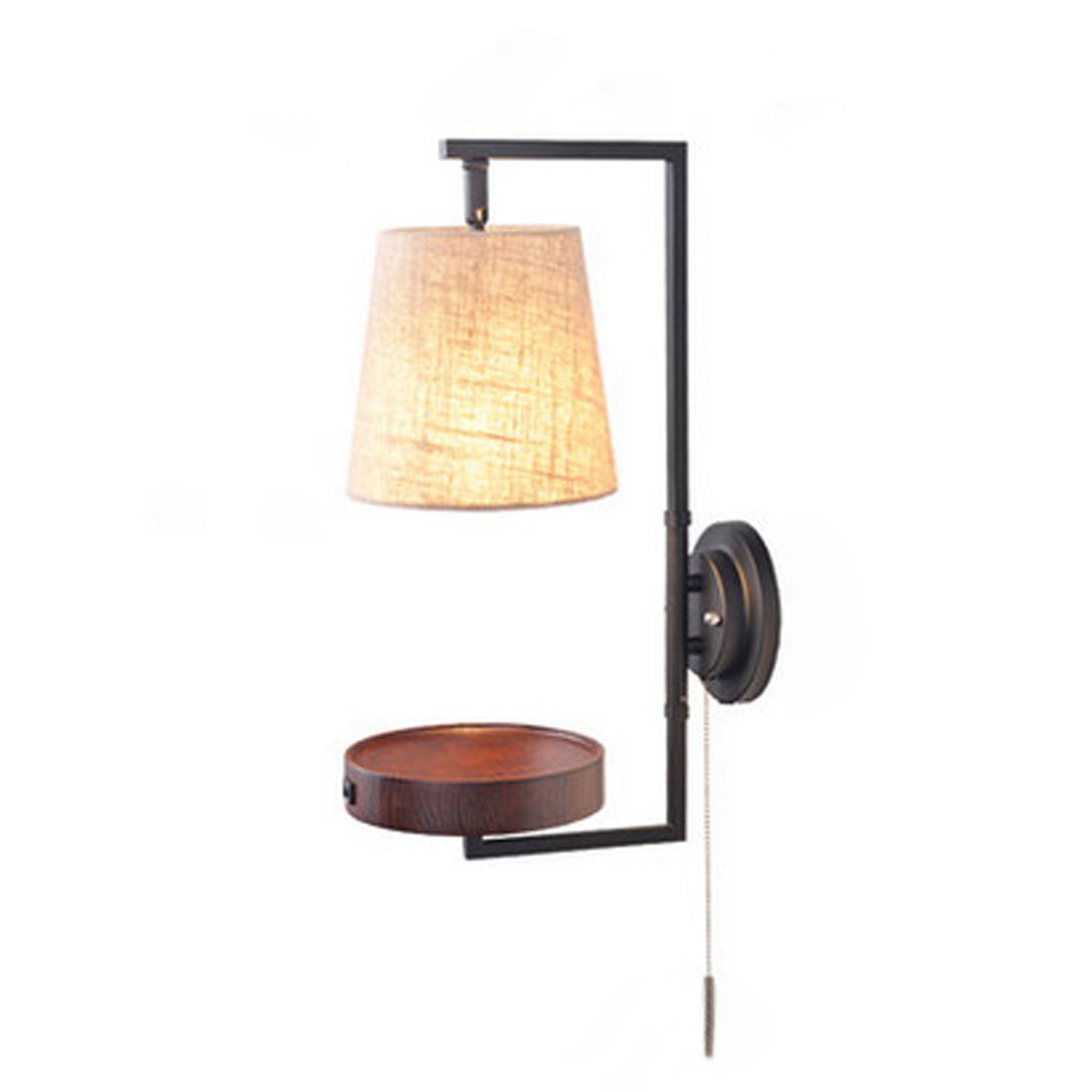 Light Wood Wrought Iron Fabric 1-Light Wall Sconce Lamp