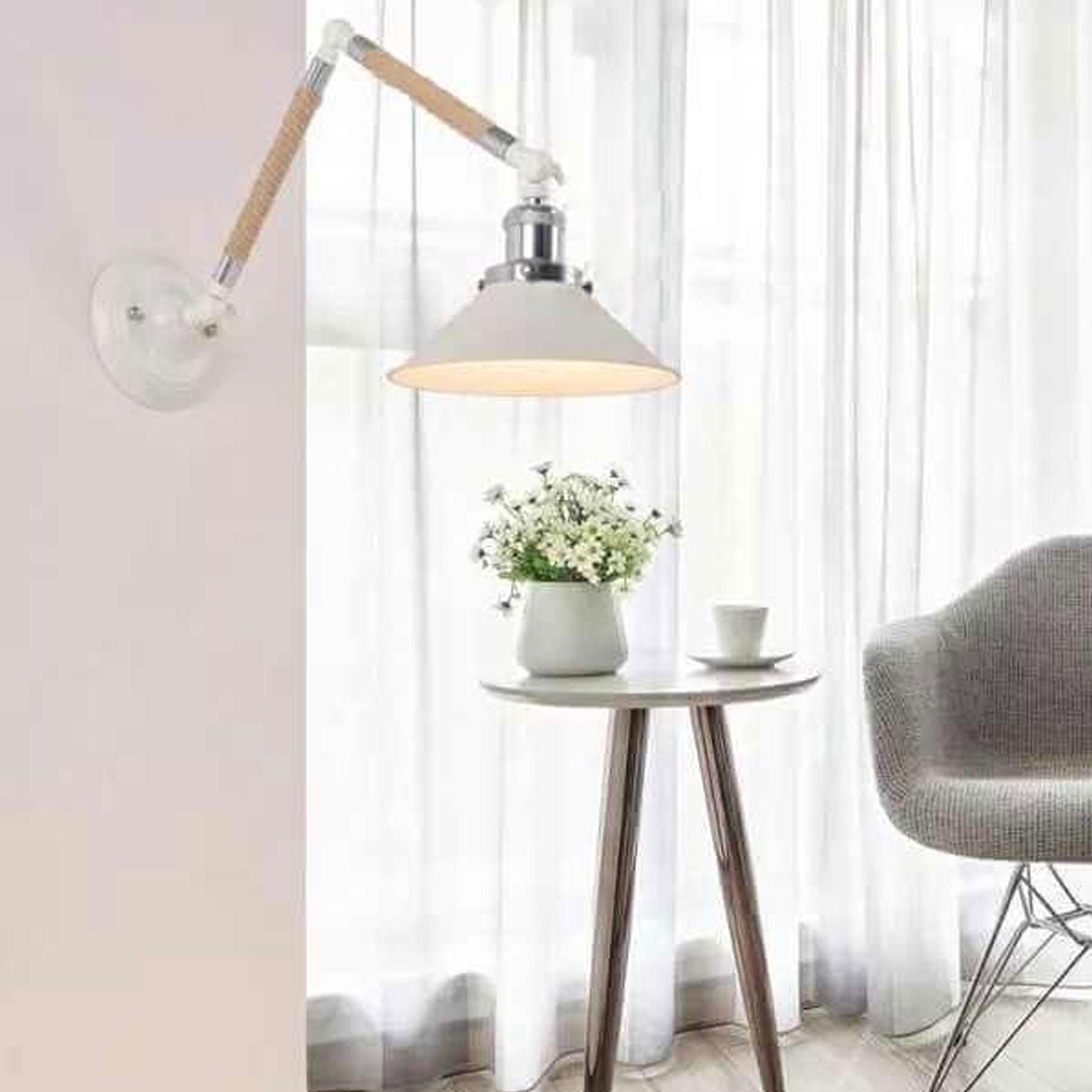 Vintage Twine Woven Cone Shade 1-Light Wall Sconce Lamp