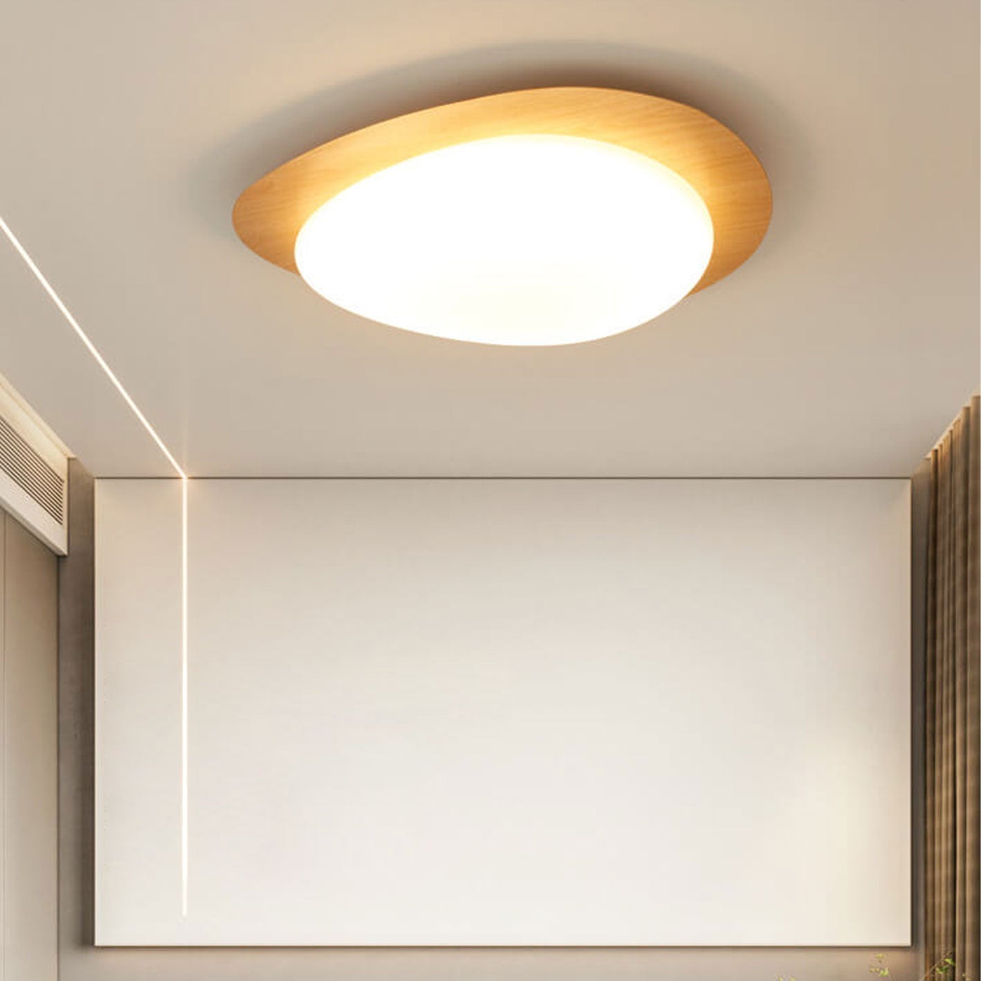 Nordic Iron Wood Grain Pebble LED Flush Mount Light
