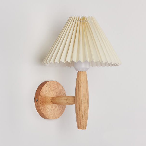 Vintage Wooden Pleated Umbrella Shade 1-Light Wall Sconce Lamp