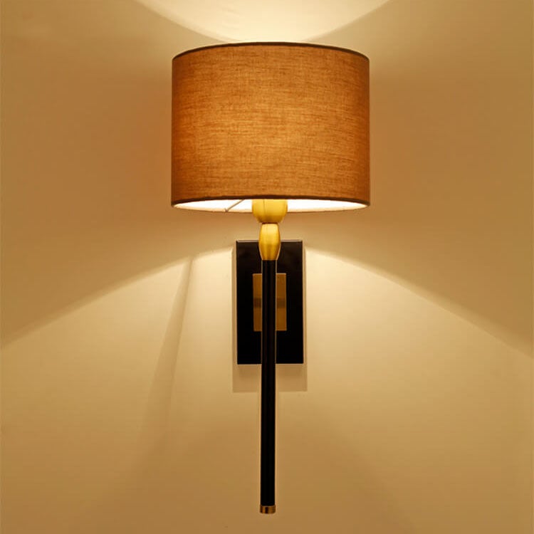 Coffee Fabric Cylinder Shade 1-Light Wall Sconce Lamp