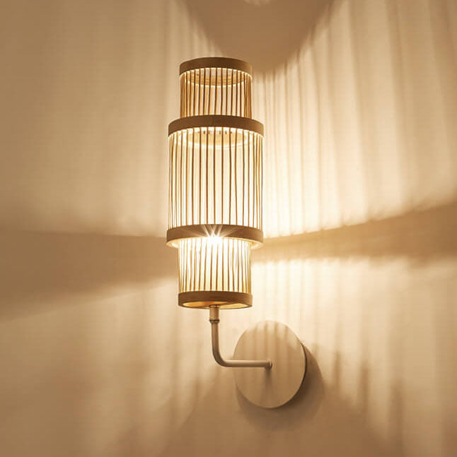 Modern Bamboo Weaving Cylindrical 1-Light Wall Sconce Lamp