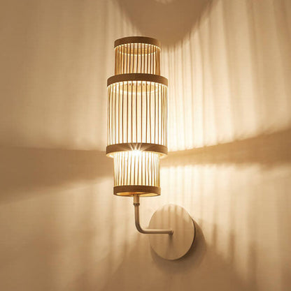 Modern Bamboo Weaving Cylindrical 1-Light Wall Sconce Lamp